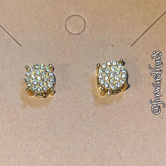 Bundle Sale 3 for $15 | Gold Tone Rhinestone Stud Earrings – Multi-Sided Sparkle - Picture 1 of 9